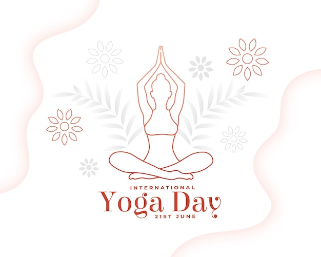 line art world yoga day woman in yoga body posture with leaves