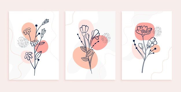 Line flower art botanical template set