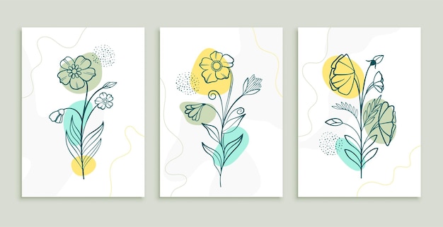 Free Vector line flower and leaves art template set