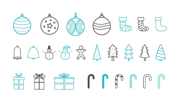 Free vector line style christmas decorative elements design in set vector illustration