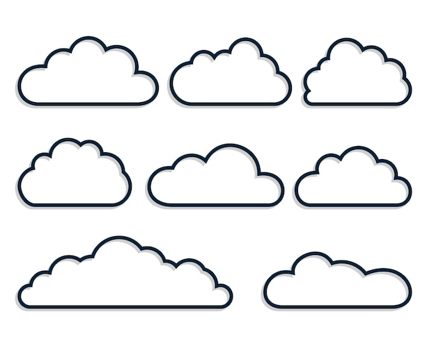 Free Vector line style clouds set of eight