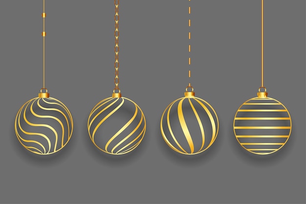 Free Vector line style golden christmas bauble design in set of four