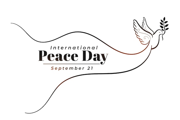 Free Vector line style international peace day banner with pigeon and olive branch vector illustration