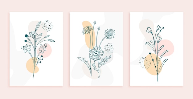 Free Vector line style tropical flowers set poster design