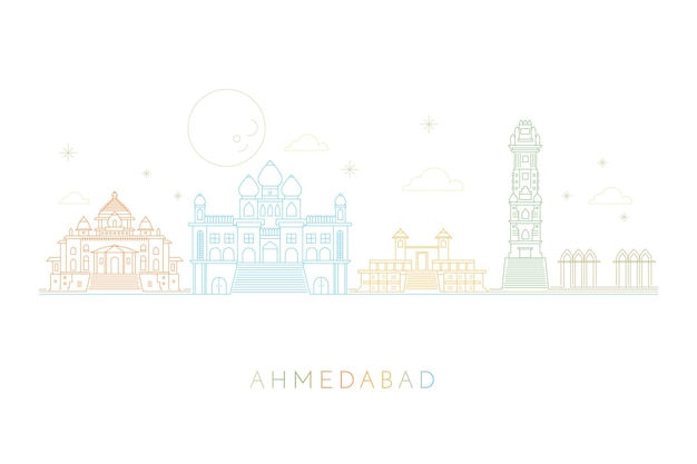 Free Vector linear ahmedabad skyline concept