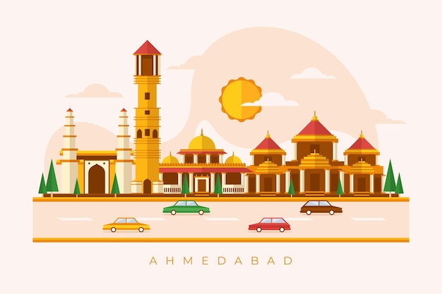 Free Vector linear ahmedabad skyline