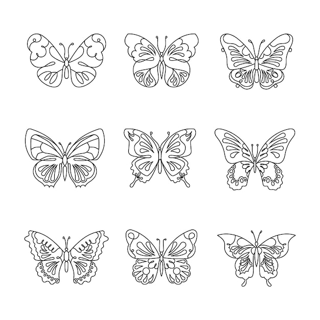 Free Vector linear flat butterfly outline collection