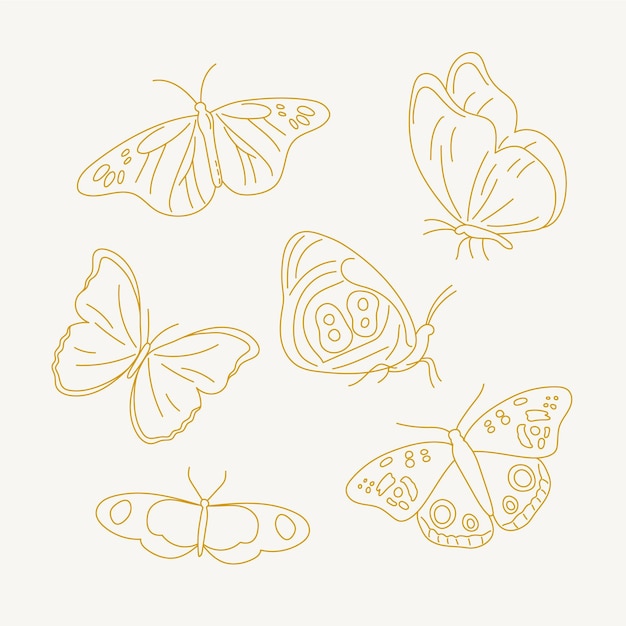 Linear flat butterfly outline pack