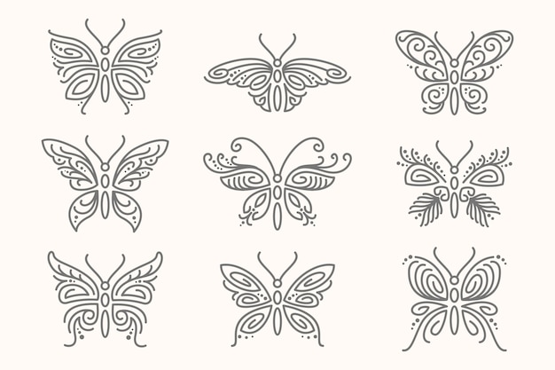 Free vector linear flat butterfly outline pack