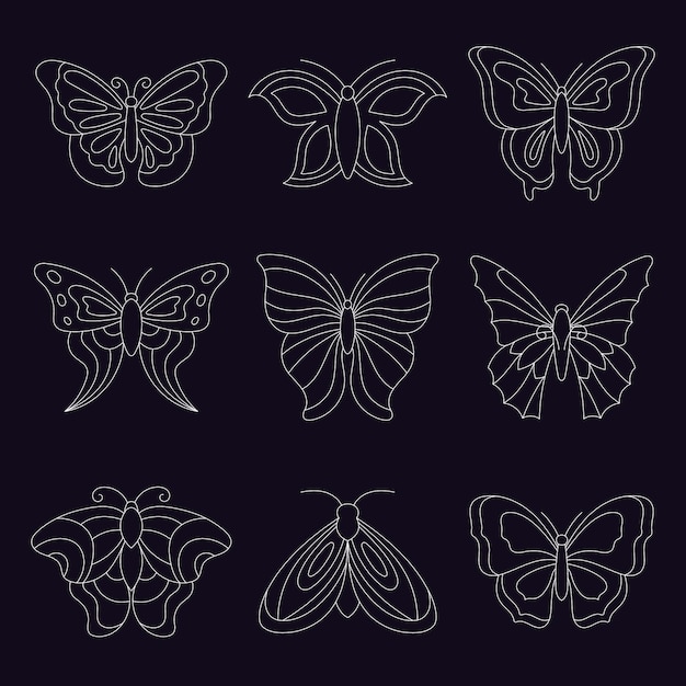 Linear flat butterfly outline pack