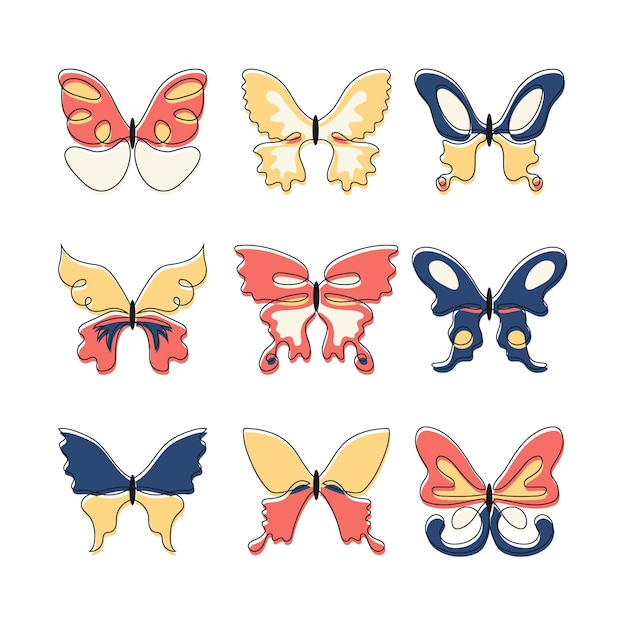 Linear flat butterfly outline pack