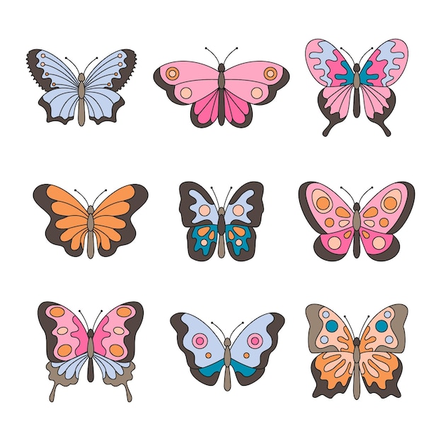 Free vector linear flat butterfly outline pack