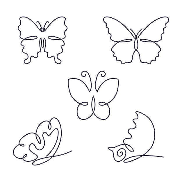 Free Vector linear flat butterfly outline pack