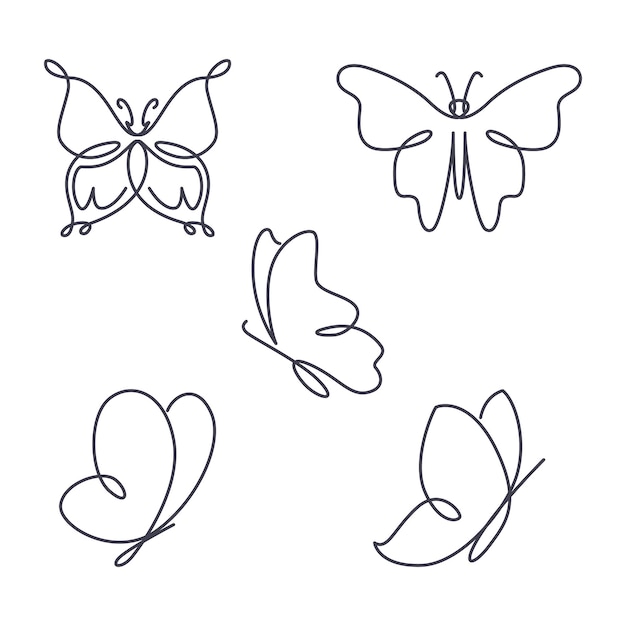 Linear flat butterfly outline pack