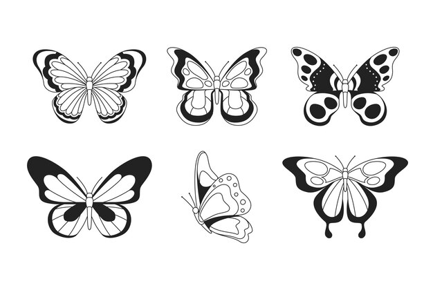 Linear flat butterfly outline pack