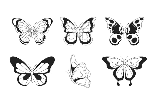 Linear flat butterfly outline pack