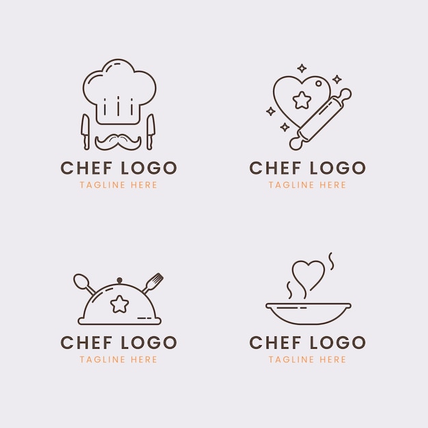 Linear flat chef logo collection