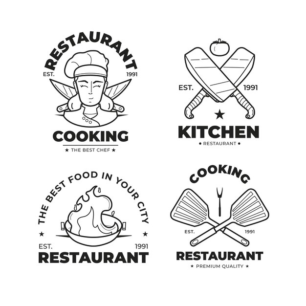 Linear flat chef logo collection