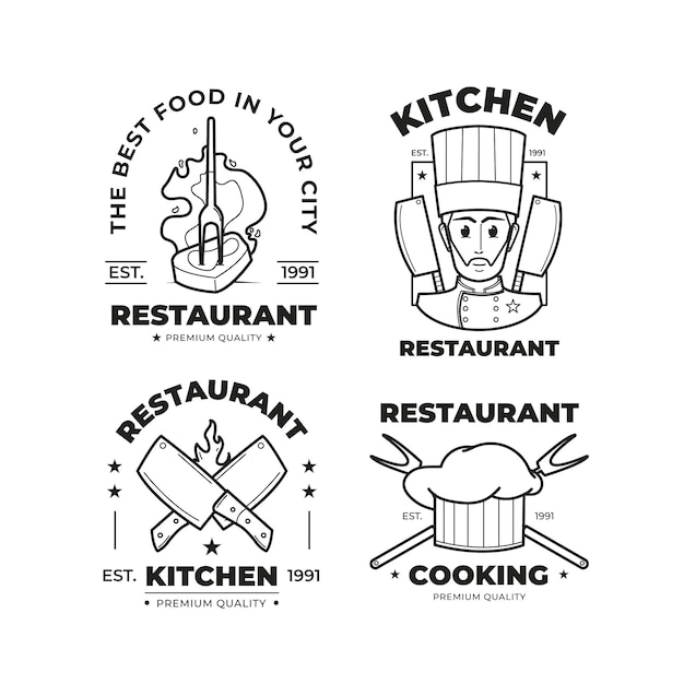 Linear flat chef logo collection