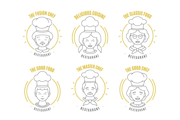 Free Vector linear flat chef logo collection