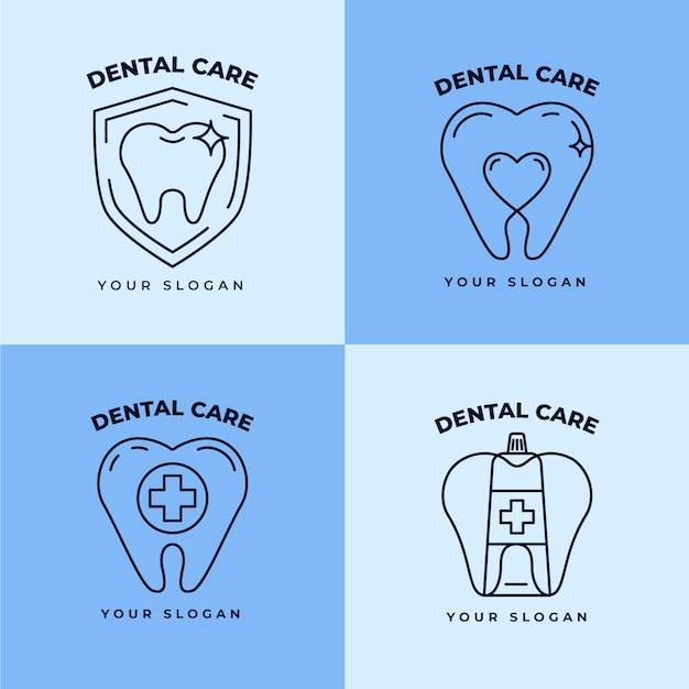 Free vector linear flat dental logo collection