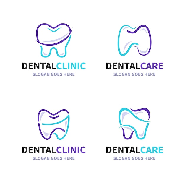 Free Vector linear flat dental logo collection