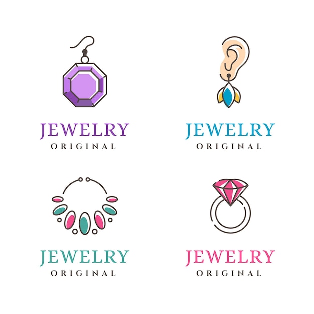 Linear flat design jewelry logo collection