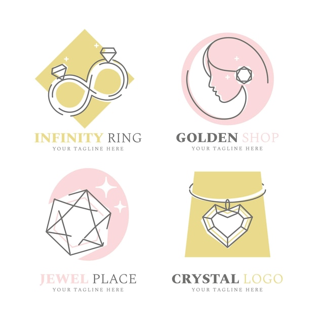 Linear flat design jewelry logo collection