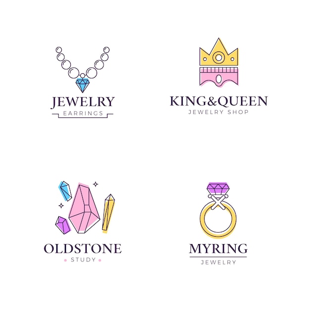 Linear flat design jewelry logo collection