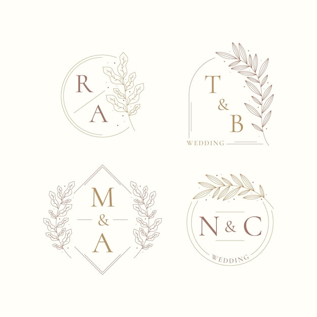 Linear flat design wedding logo pack