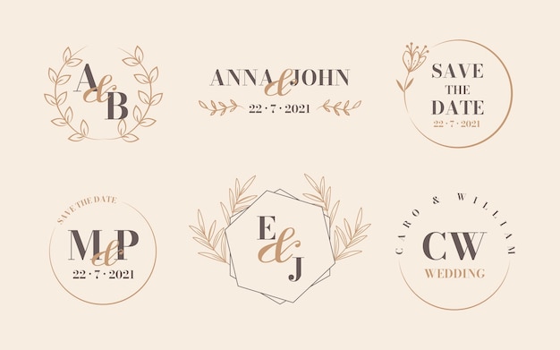 Linear flat design wedding logos