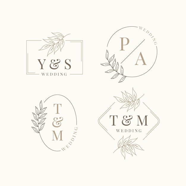 Linear flat design wedding monogram pack