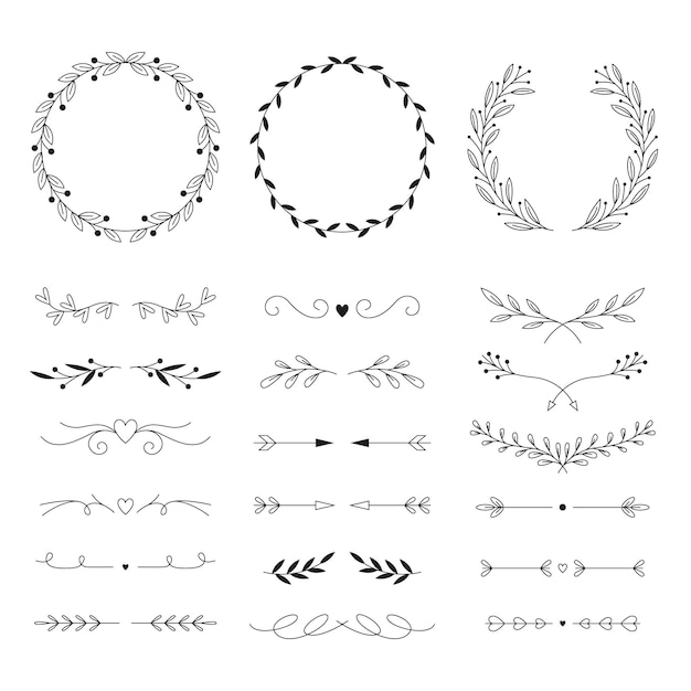 Linear flat design wedding ornament pack