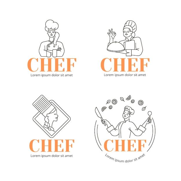 Free vector linear flat female chef logo collection