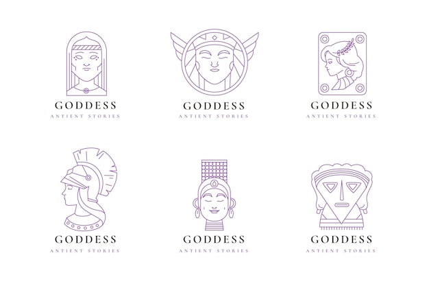 Linear flat goddess logo collection