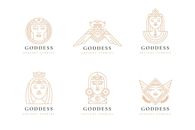 Linear flat goddess logo collection