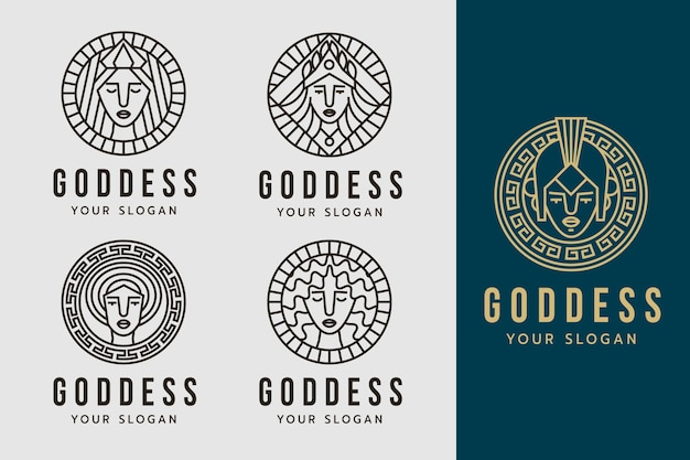 Linear flat goddess logo collection