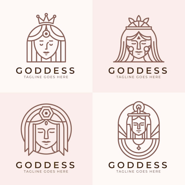 Linear flat goddess logos pack