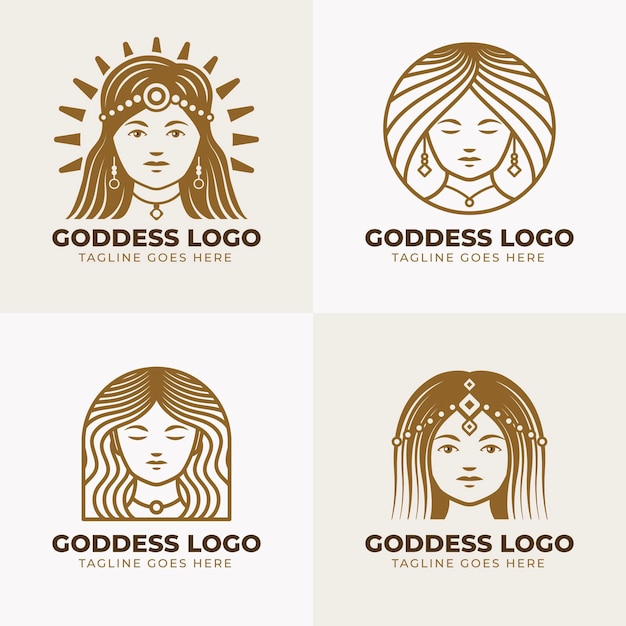 Linear flat goddess logos pack