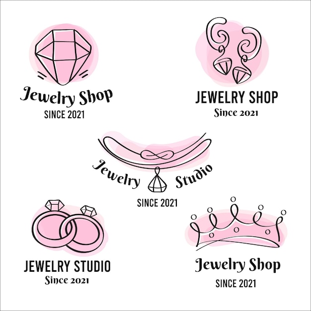 Free Vector linear flat jewelry logo collection