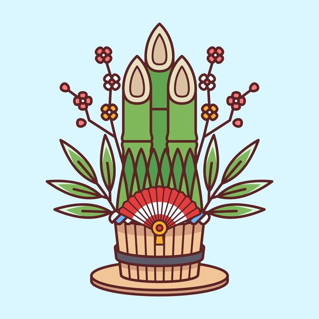 Linear flat kadomatsu illustration