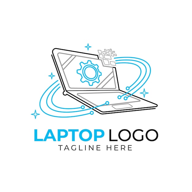 Linear flat laptop logo template