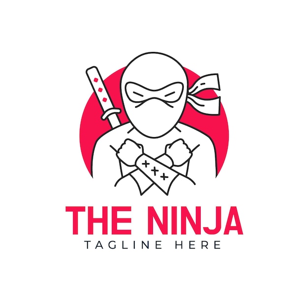 Free Vector linear flat ninja logo template