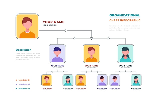 Linear flat organizational chart infographic