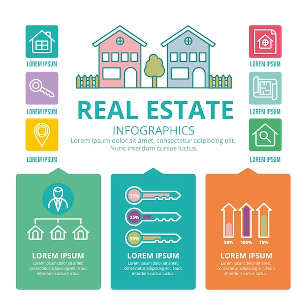 Linear flat real estate infographic template