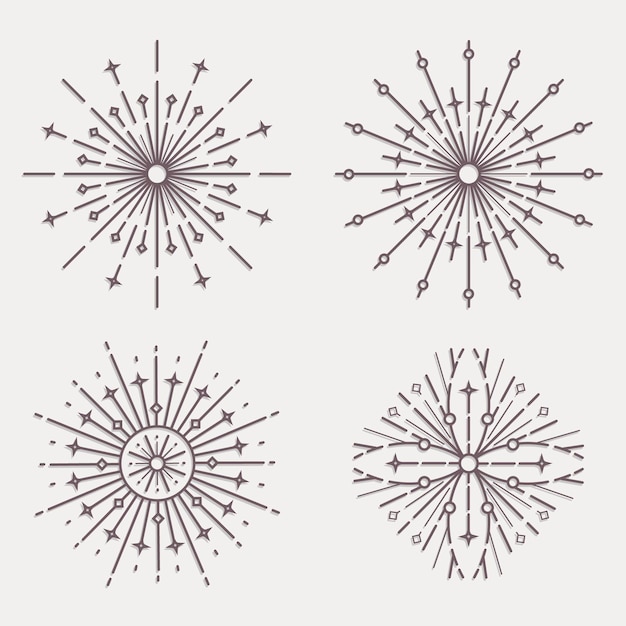 Free vector linear flat sunbursts collection