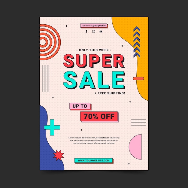 Linear flat vertical sale poster template