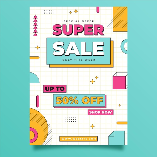 Linear flat vertical sale poster template