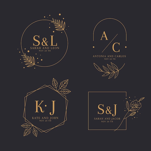 Linear flat wedding logos collection