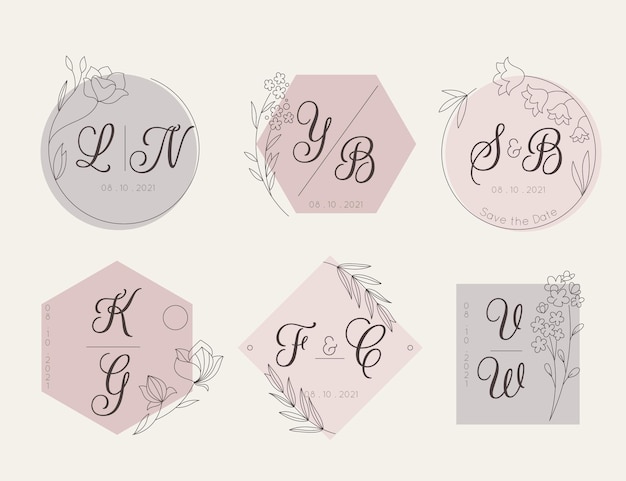 Free Vector linear flat wedding monogram set